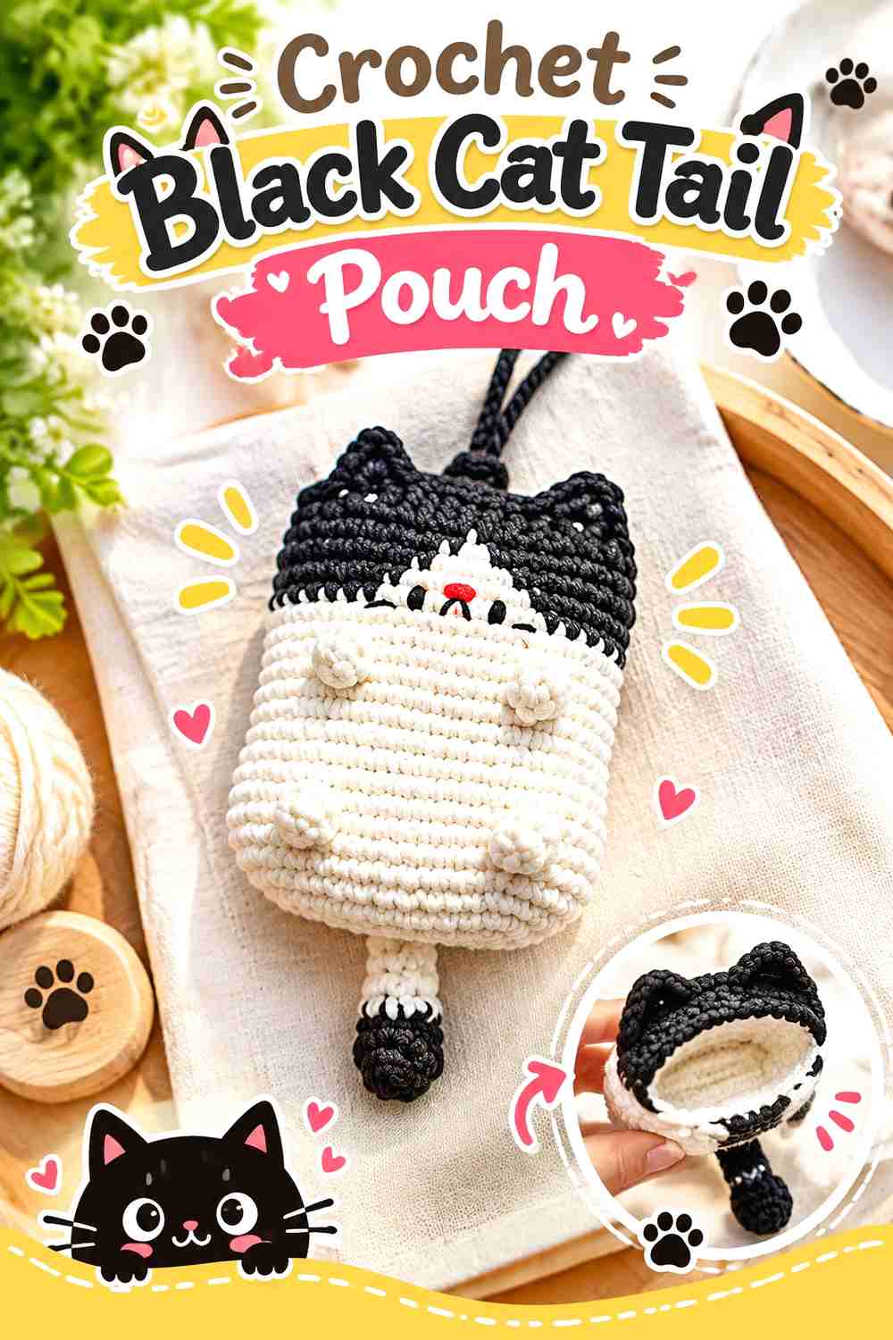 17. Crochet Black Cat Tail Pouch