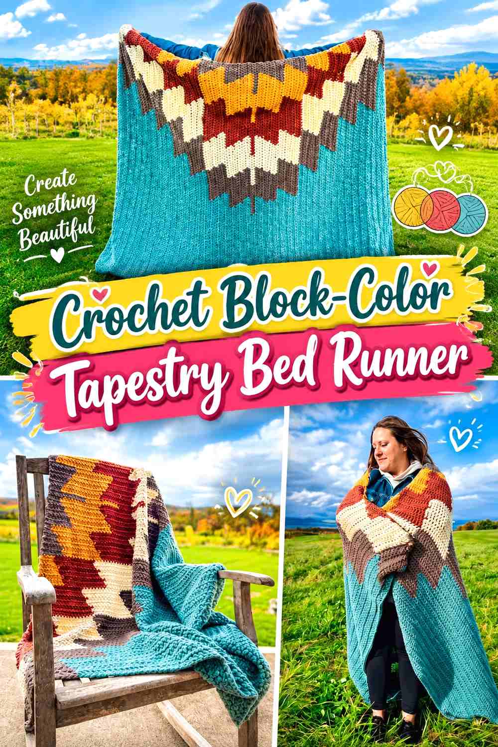 4. Crochet Block-Color Tapestry Bed Runner