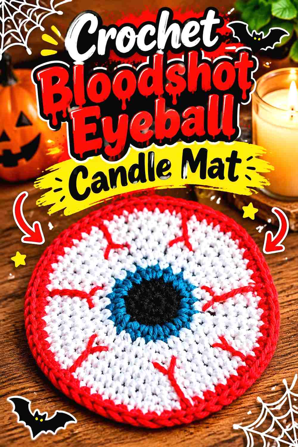 Crochet Bloodshot Eyeball Candle Mat