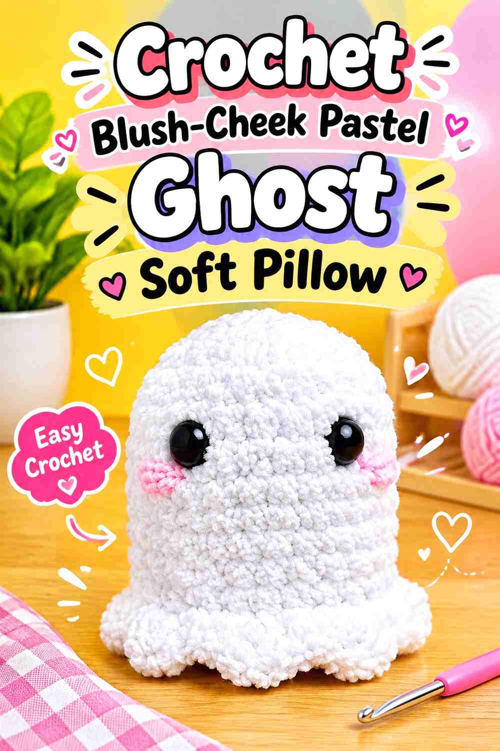 16. Crochet Blush-Cheek Pastel Ghost Soft Pillow