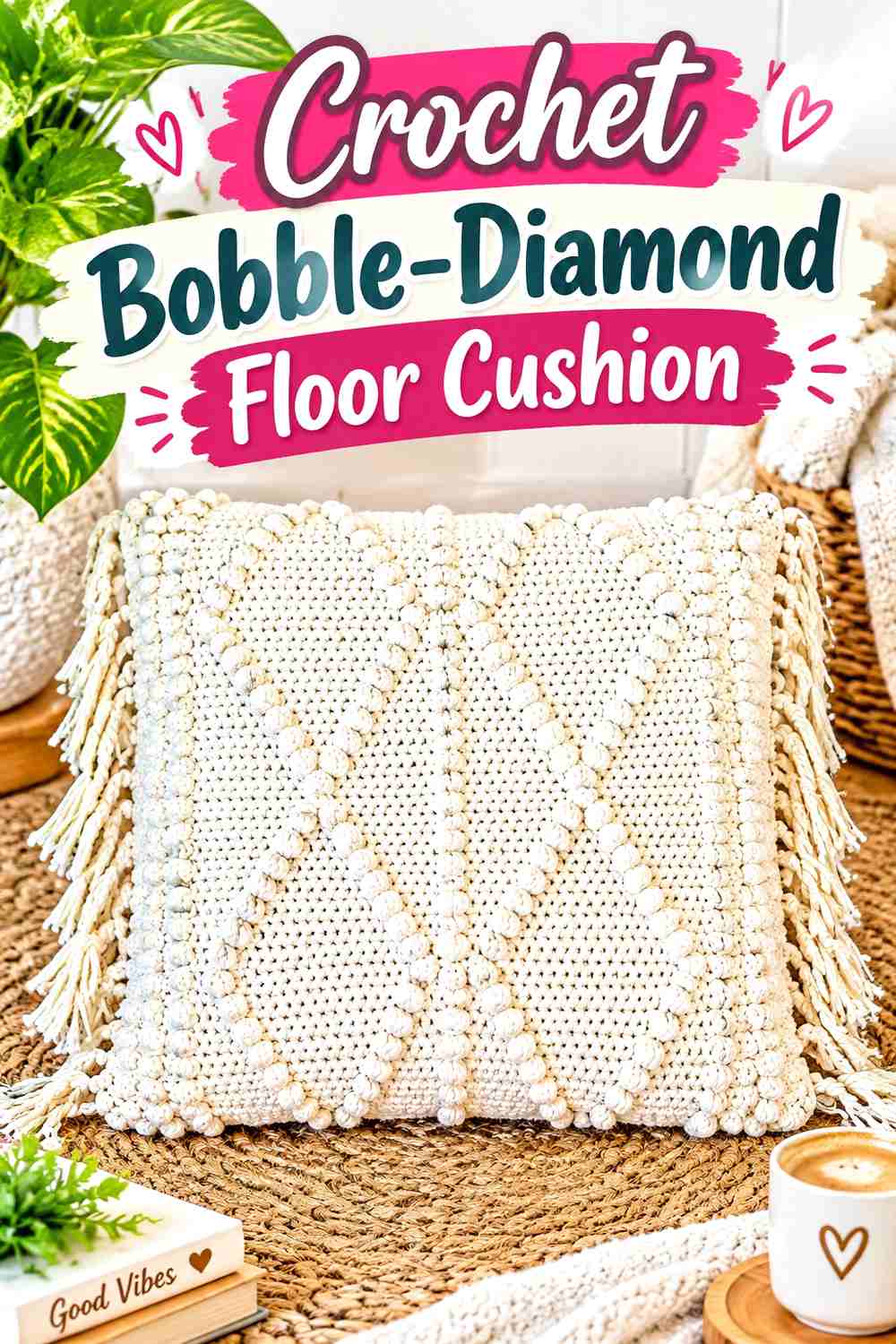 17. Crochet Bobble-Diamond Floor Cushion