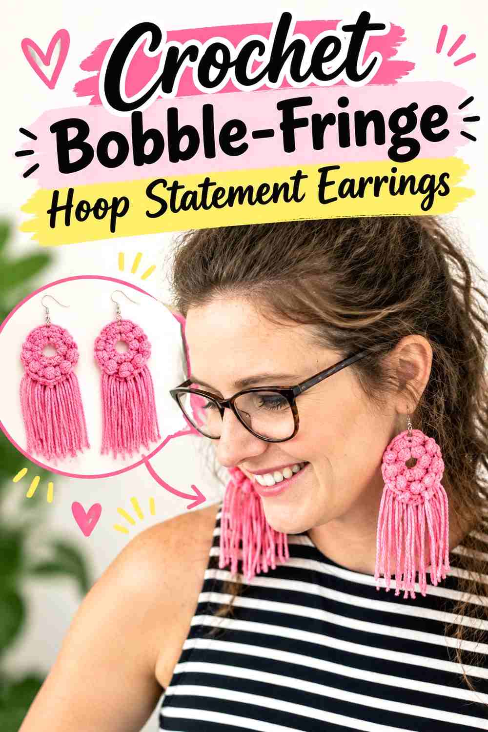 1. Crochet Bobble Fringe Hoop Statement Earrings