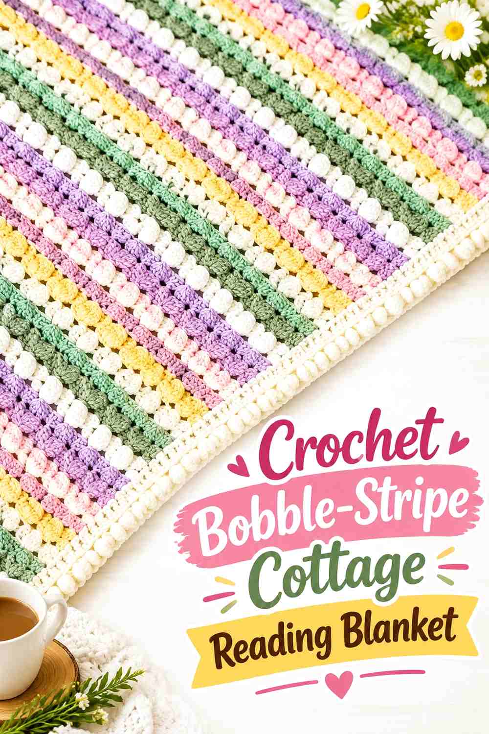 10. Crochet Bobble-Stripe Cottage Reading Blanket