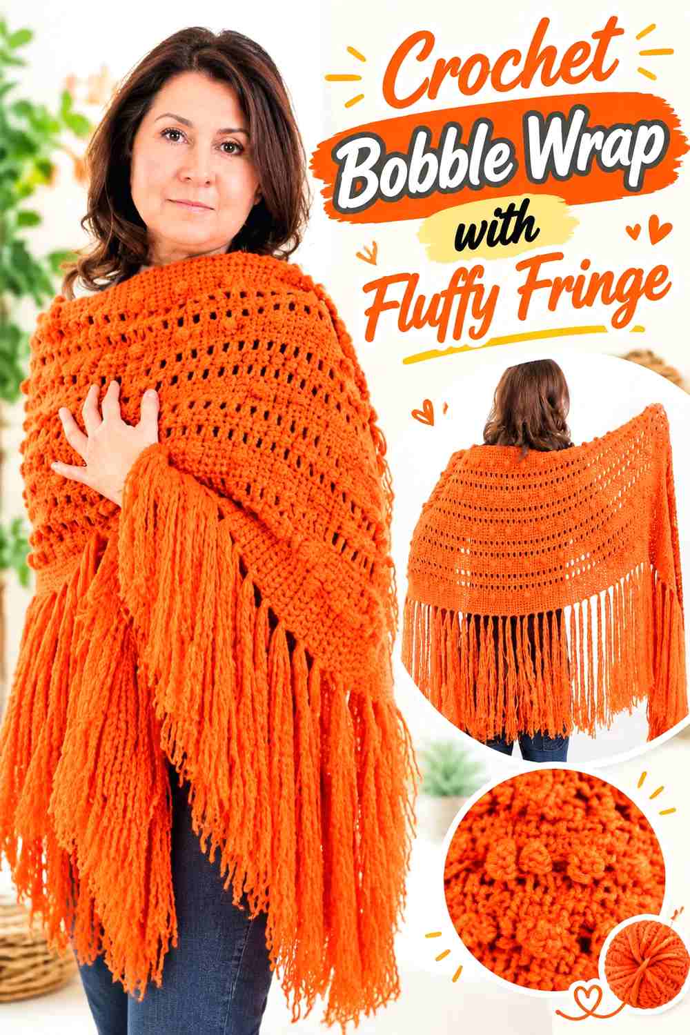 7. Crochet Bobble Wrap With Fluffy Fringe