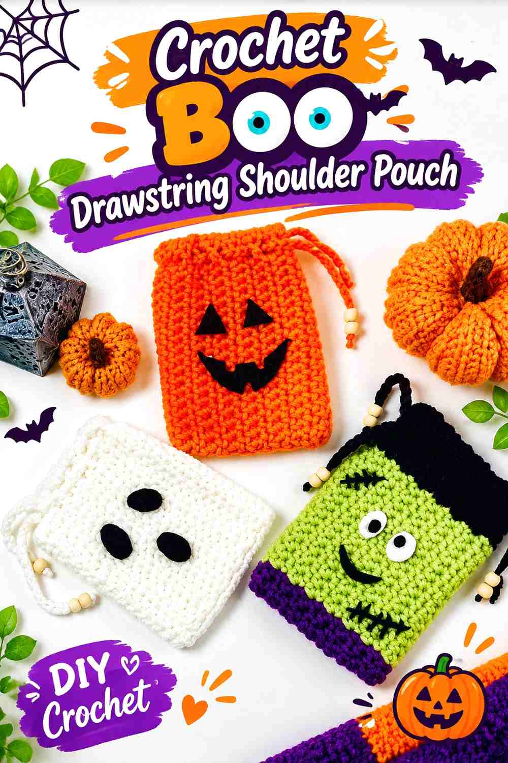 7. Crochet Boo Drawstring Shoulder Pouch