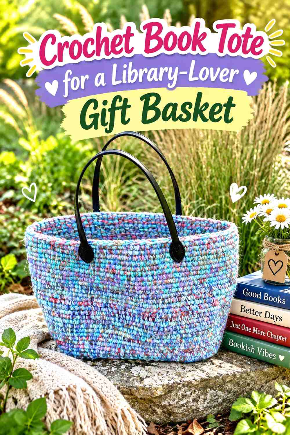 13. Crochet Book Tote for a Library-Lover Gift Basket