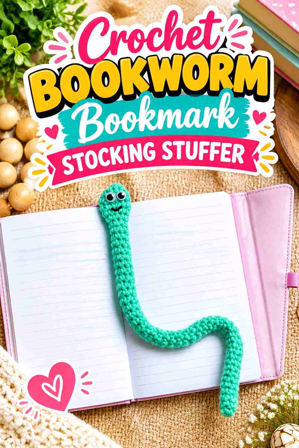 16. Crochet Bookworm Bookmark Stocking Stuffer