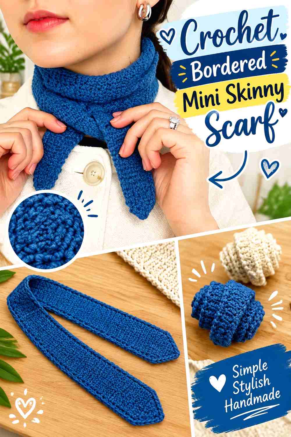 7. Crochet Bordered Mini Skinny Scarf