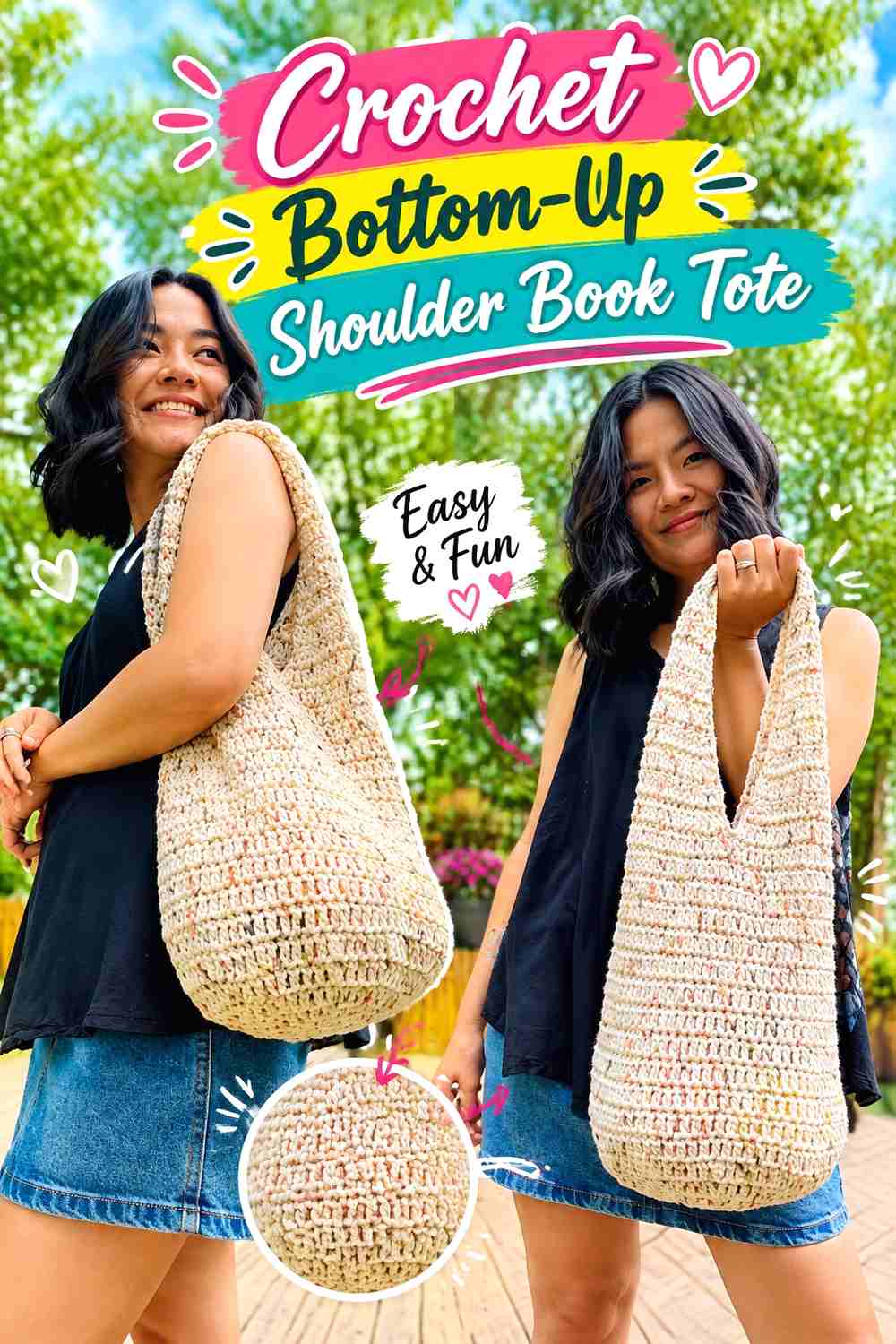 5. Crochet Bottom-Up Shoulder Book Tote