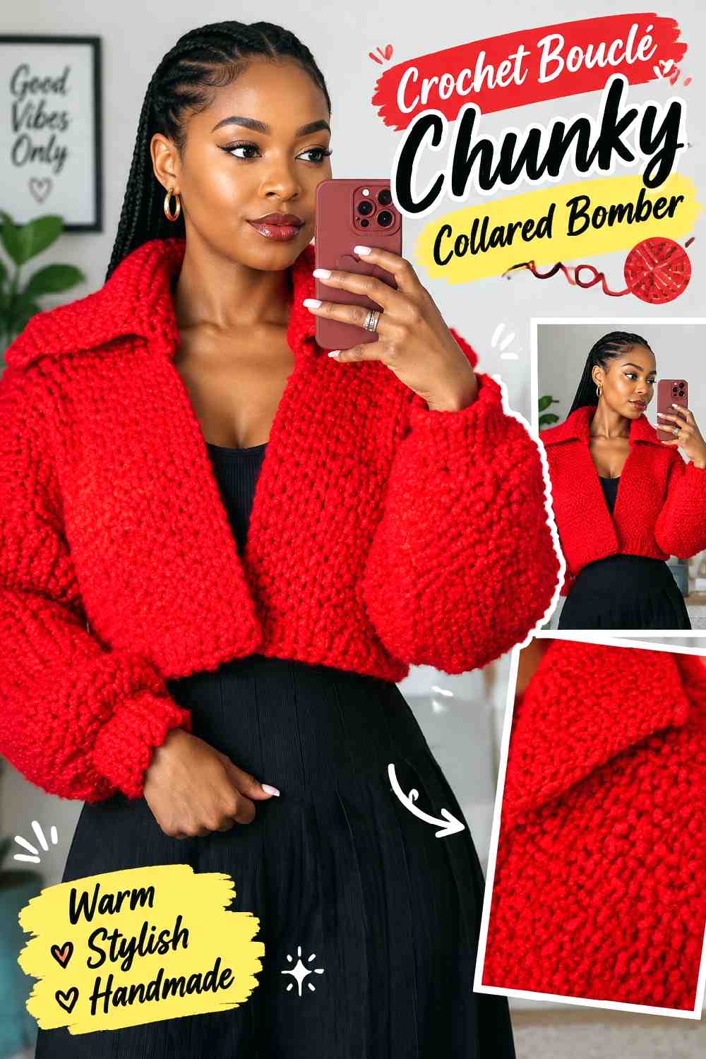 14. Crochet Boucle Chunky Collared Bomber