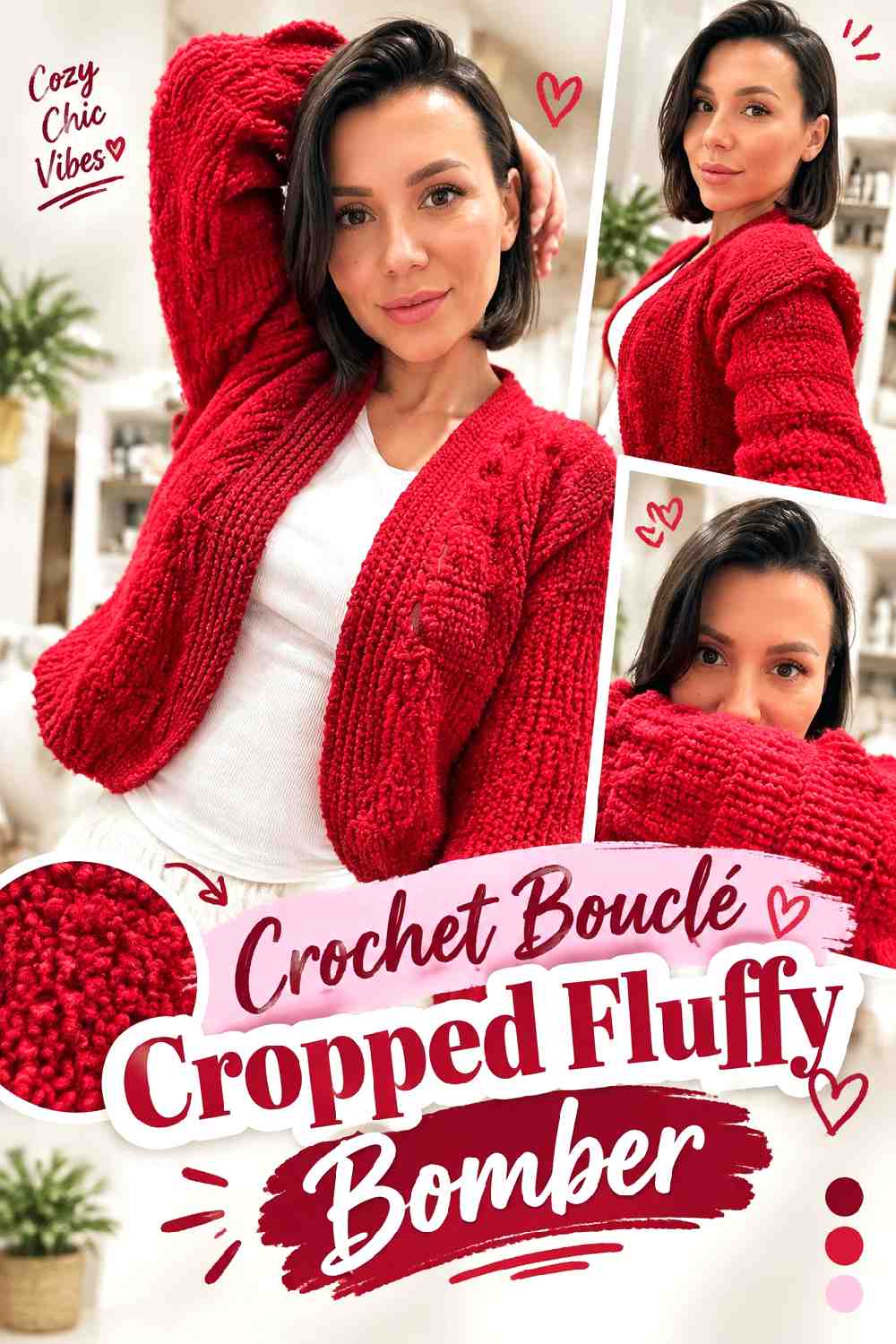 8. Crochet Boucle Cropped Fluffy Bomber