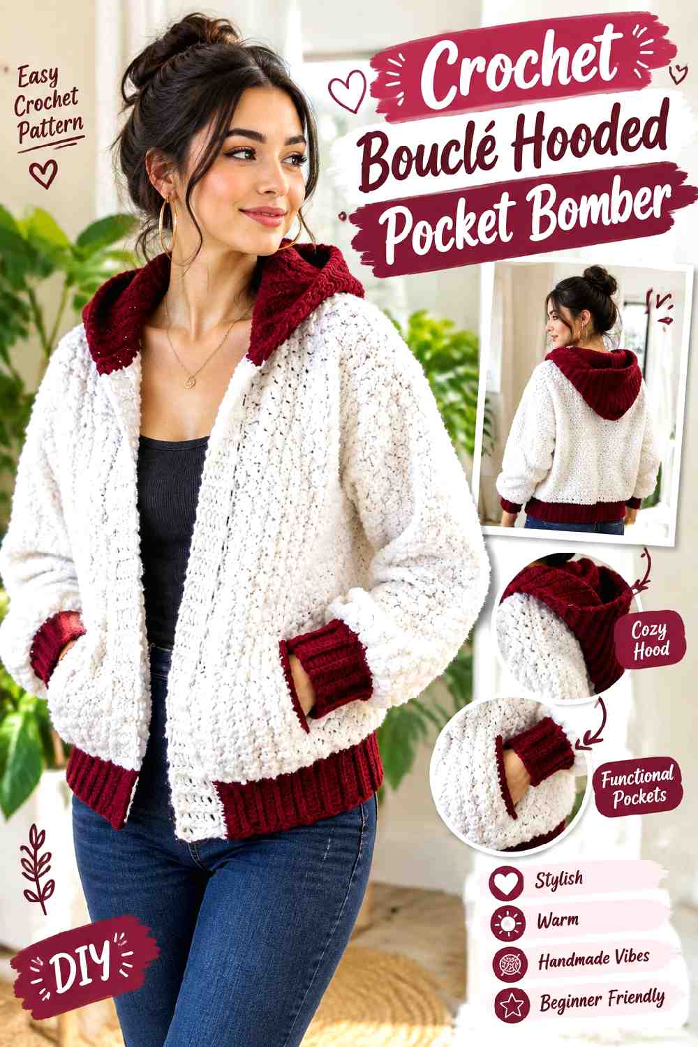 10. Crochet Boucle Hooded Pocket Bomber