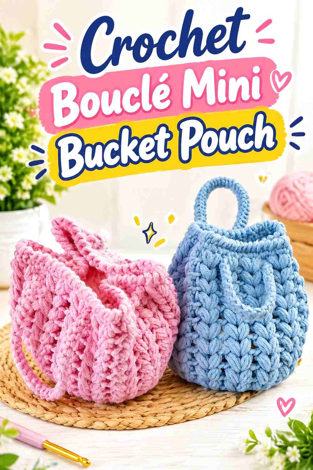 4. Crochet Bouclé Mini Bucket Pouch