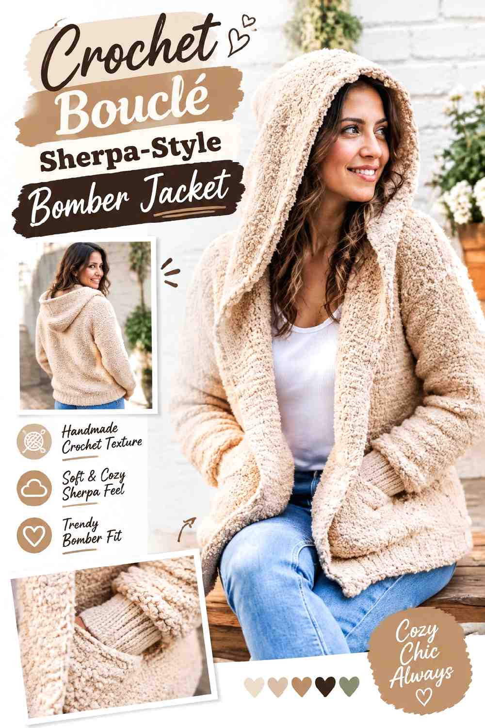 12. Crochet Boucle Sherpa Style Bomber Jacket