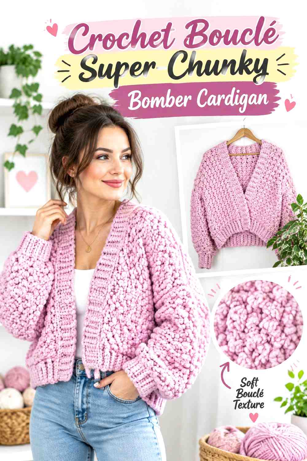 7. Crochet Boucle Super Chunky Bomber Cardigan