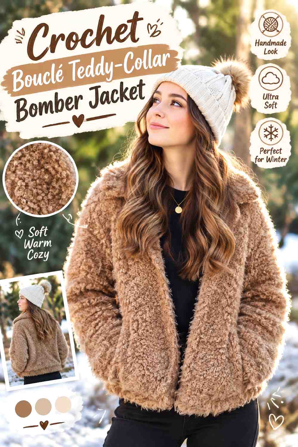 13. Crochet Boucle Teddy Collar Bomber Jacket