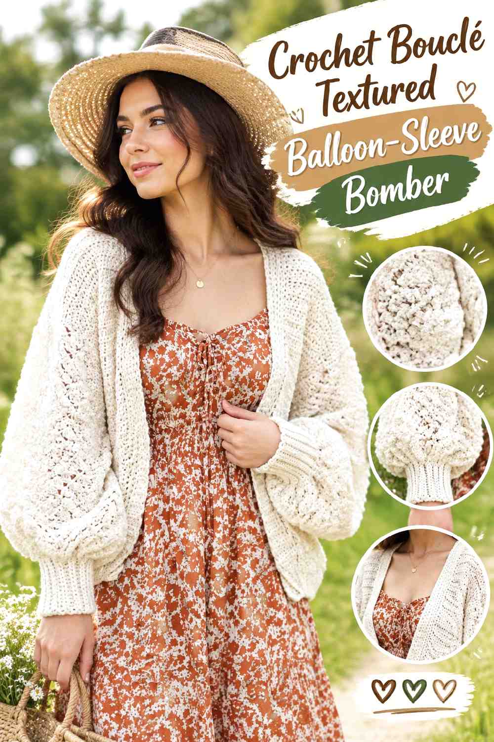 17. Crochet Boucle Textured Balloon Sleeve Bomber