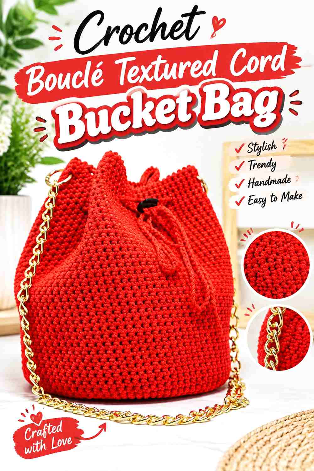 7. Crochet Bouclé Textured Cord Bucket Bag