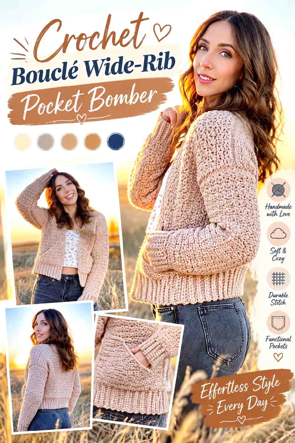 4. Crochet Boucle Wide Rib Pocket Bomber