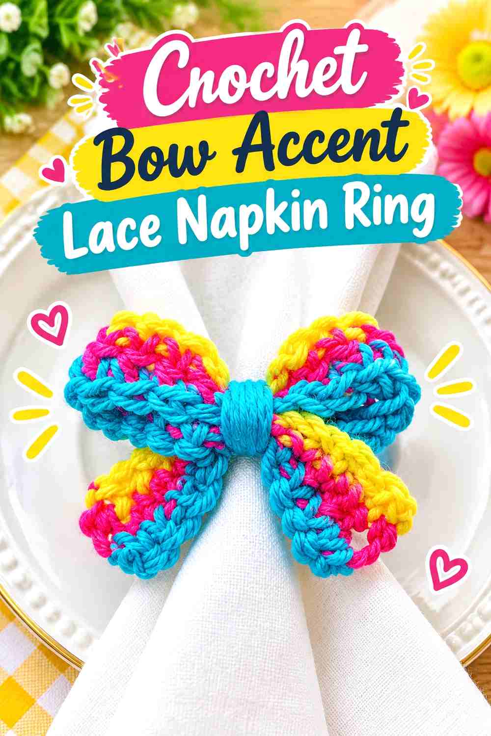 11. Crochet Bow Accent Lace Napkin Ring