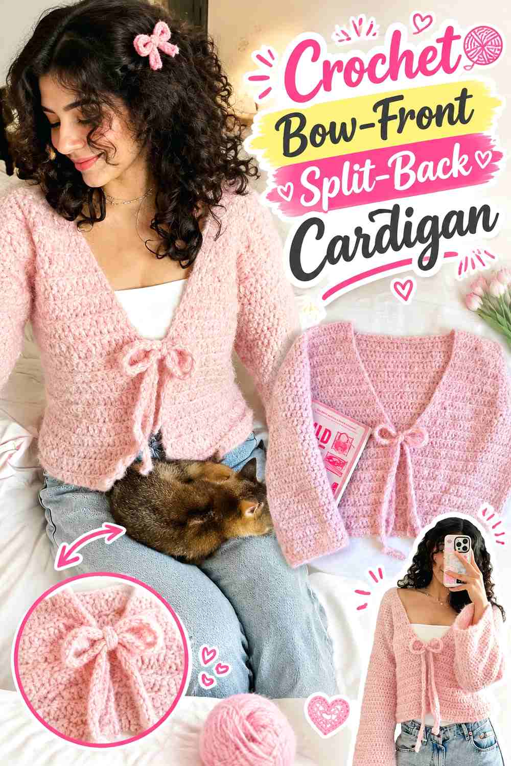 2. Crochet Bow-Front Split-Back Cardigan