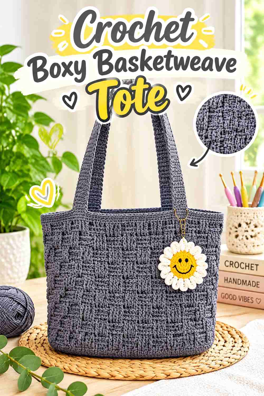 16. Crochet Boxy Basketweave Tote
