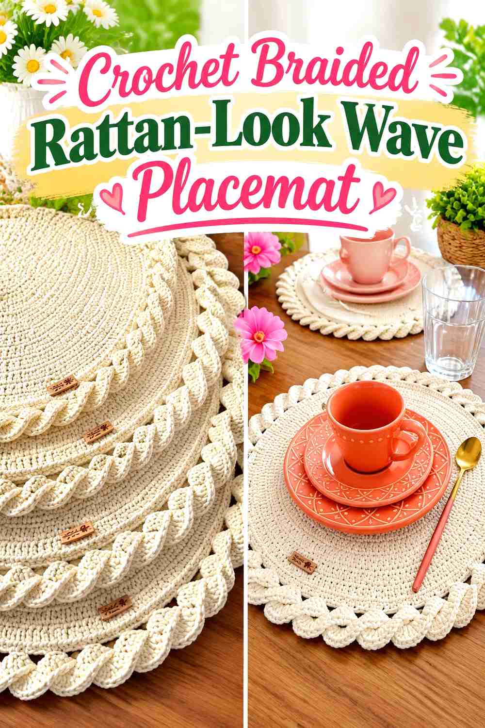 4. Crochet Braided Rattan-Look Wave Placemat