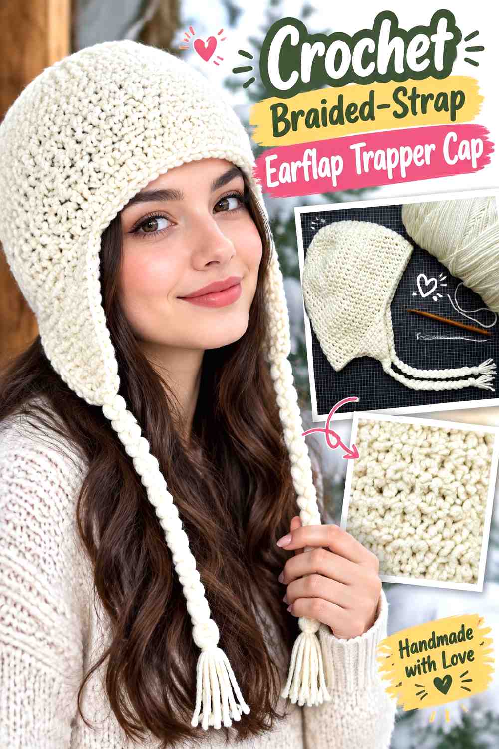 12. Crochet Braided Strap Earflap Trapper Cap