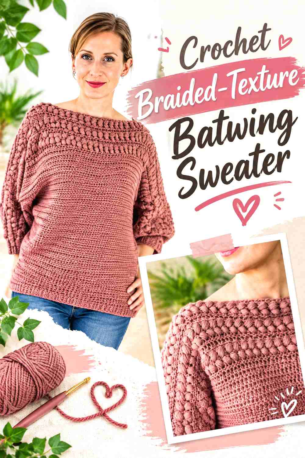 6. Crochet Braided-Texture Batwing Sweater