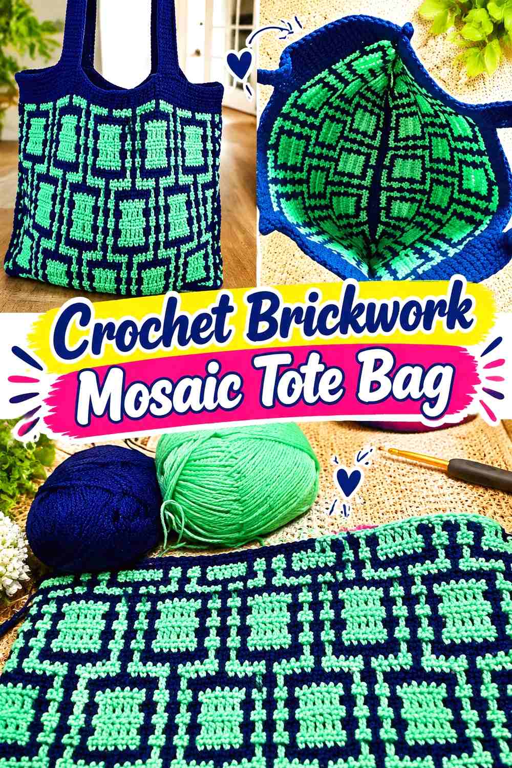 4. Crochet Brickwork Mosaic Tote Bag