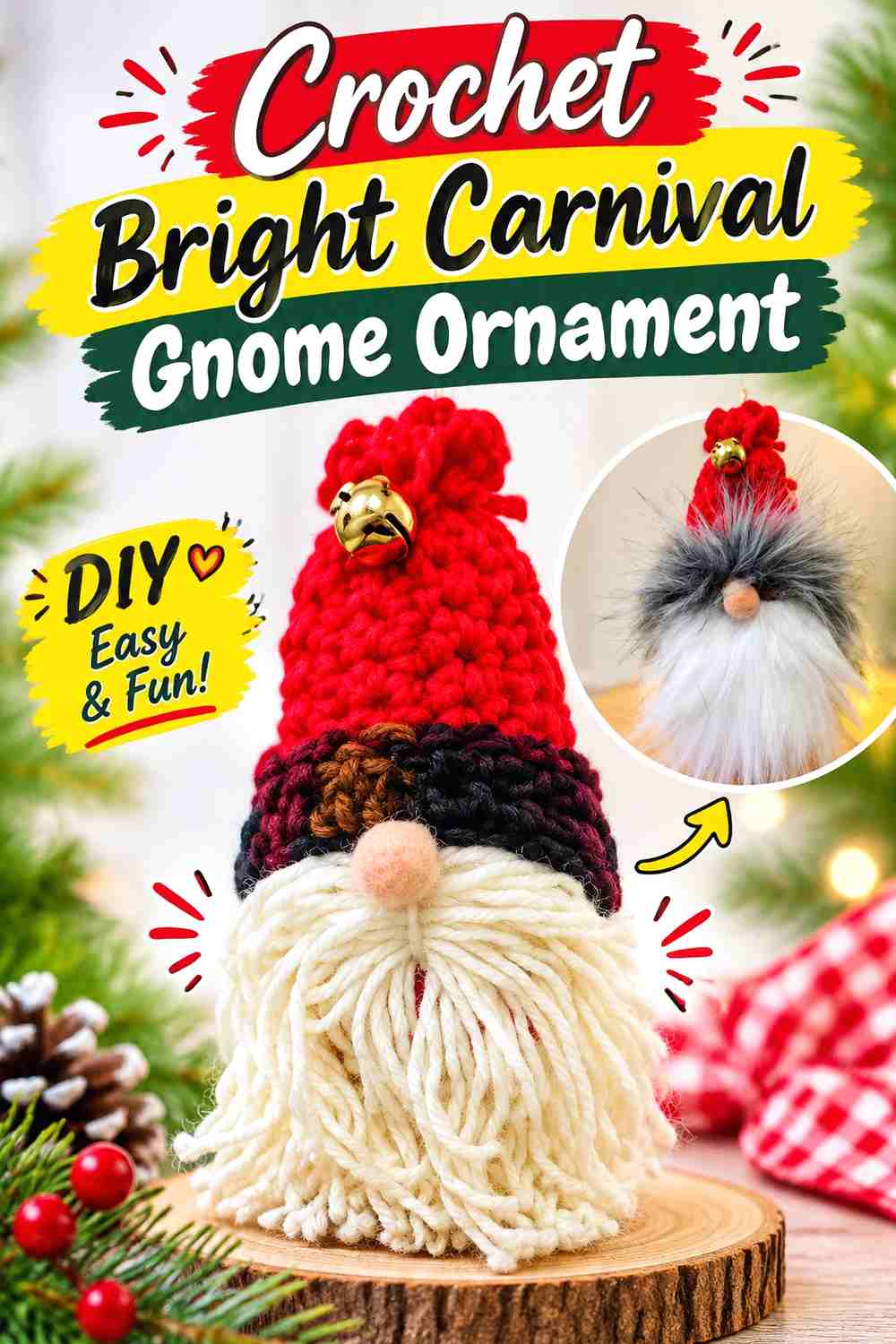 12. Crochet Bright Carnival Gnome Ornament