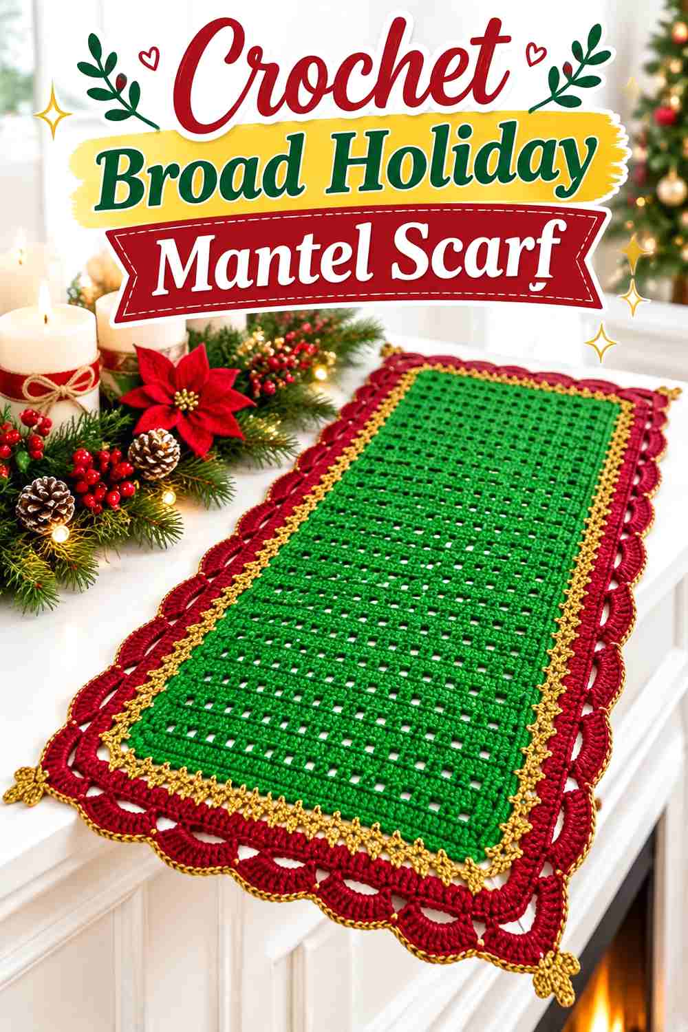 6. Crochet Broad Holiday Mantel Scarf