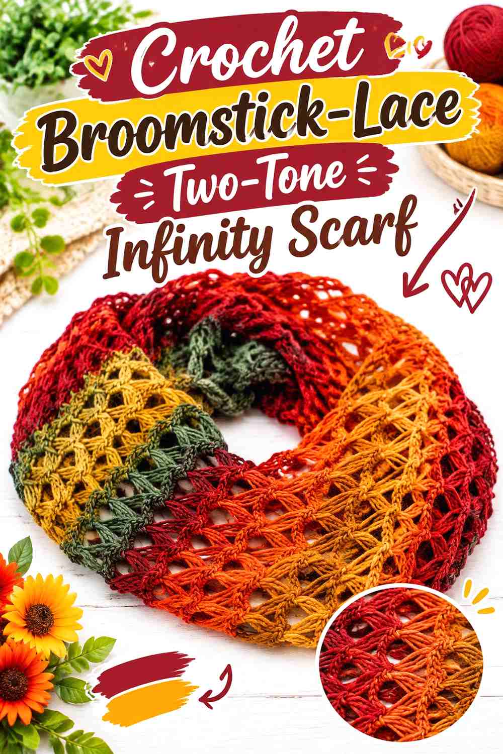 11. Crochet Broomstick-Lace Two-Tone Infinity Scarf