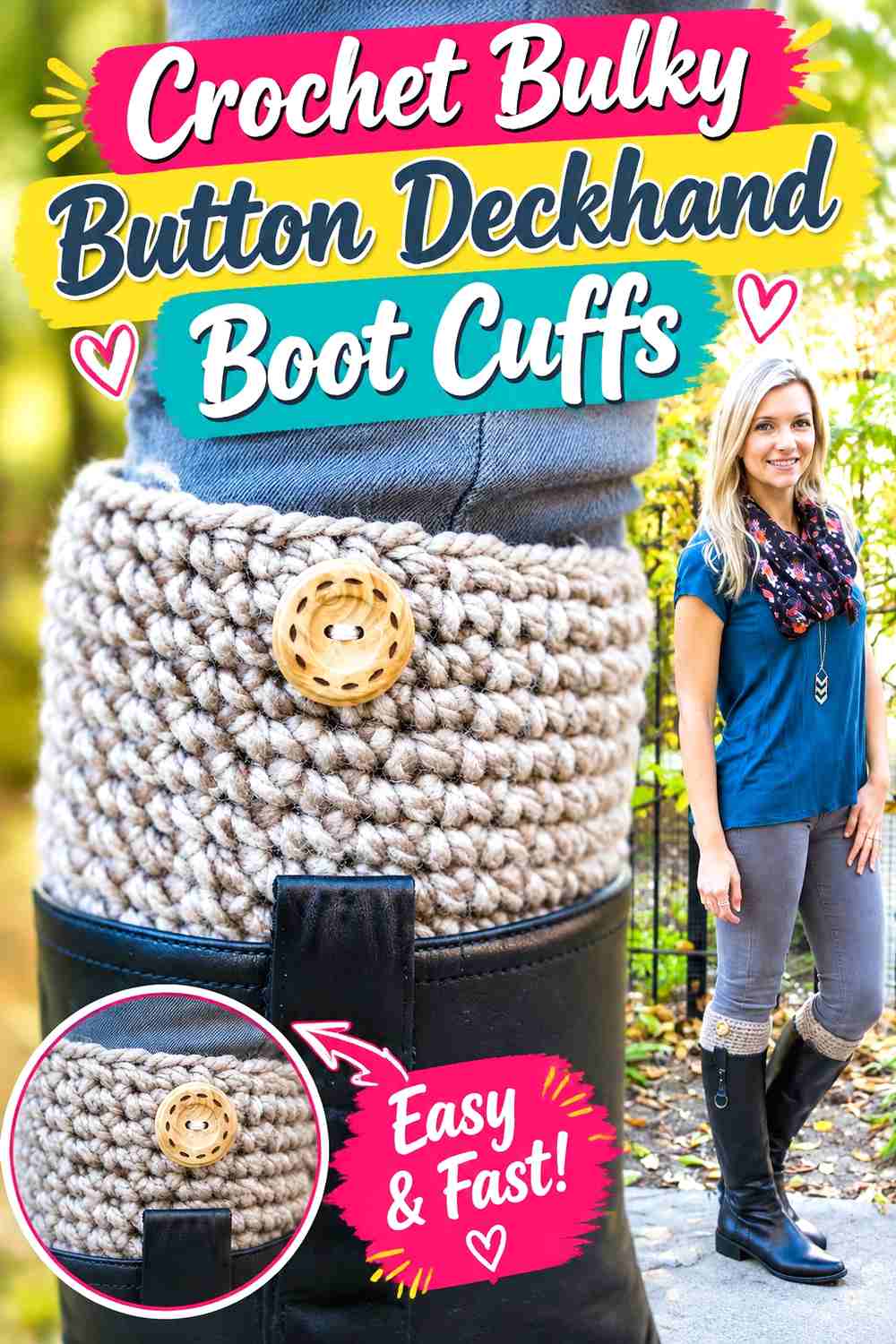 11. Crochet Bulky Button Deckhand Boot Cuffs