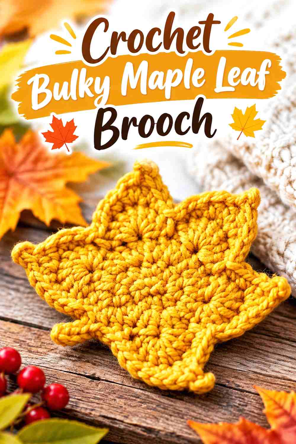 13. Crochet Bulky Maple Leaf Brooch
