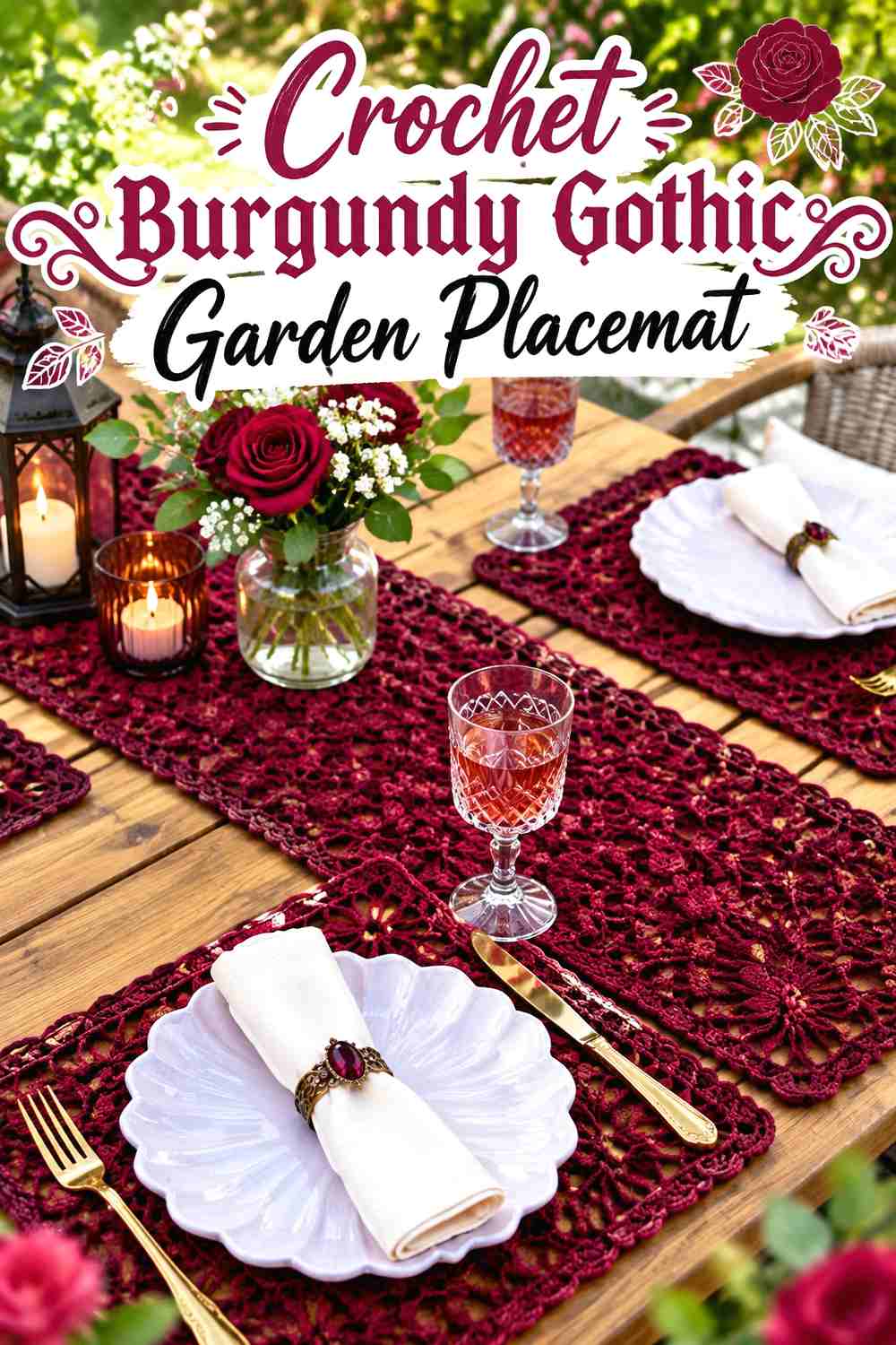 16. Crochet Burgundy Gothic Garden Placemat