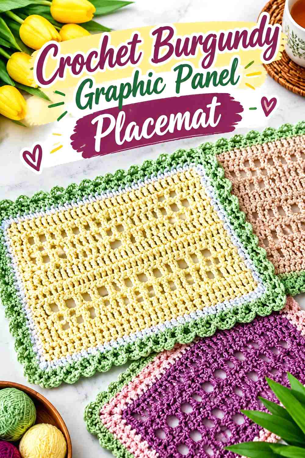 11. Crochet Burgundy Graphic Panel Placemat