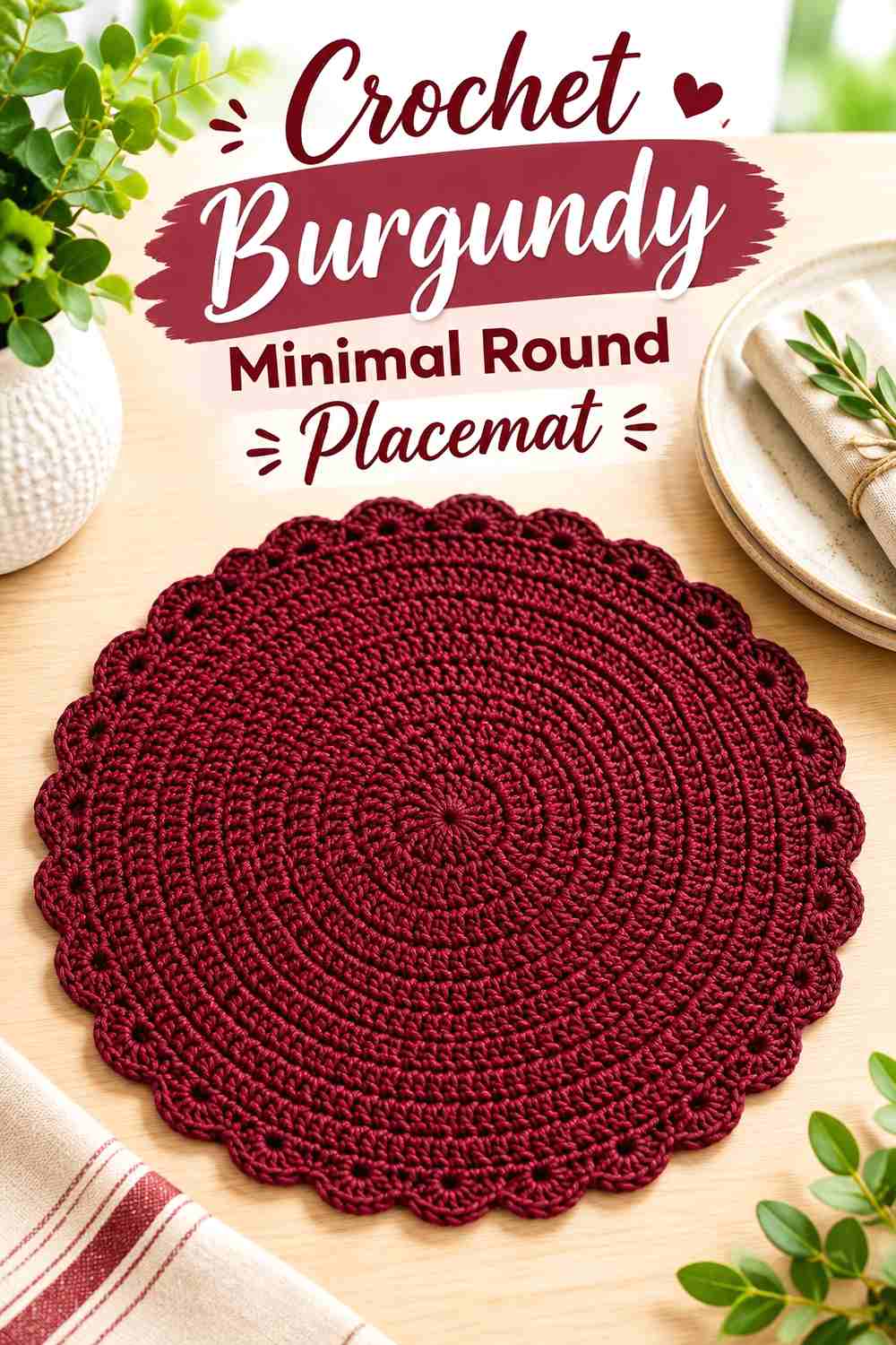 6. Crochet Burgundy Minimal Round Placemat