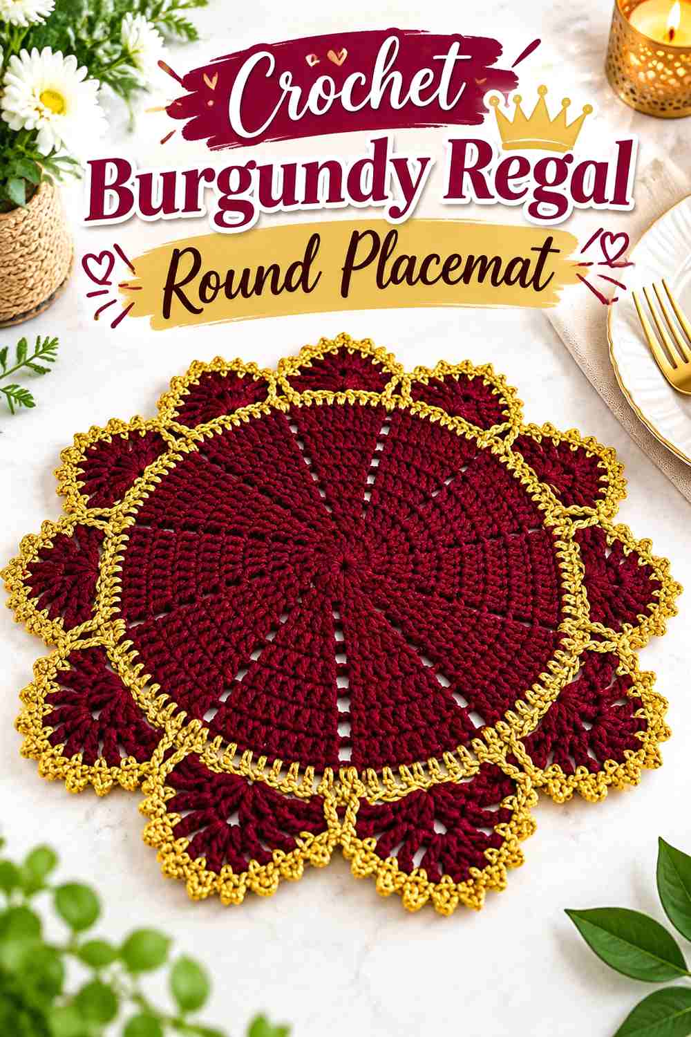 17. Crochet Burgundy Regal Round Placemat