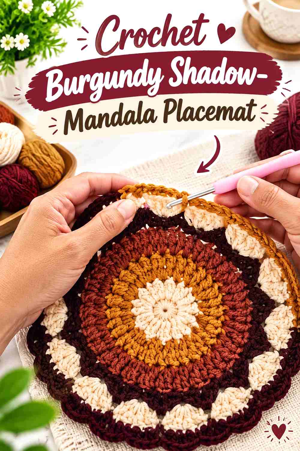 13. Crochet Burgundy Shadow-Mandala Placemat