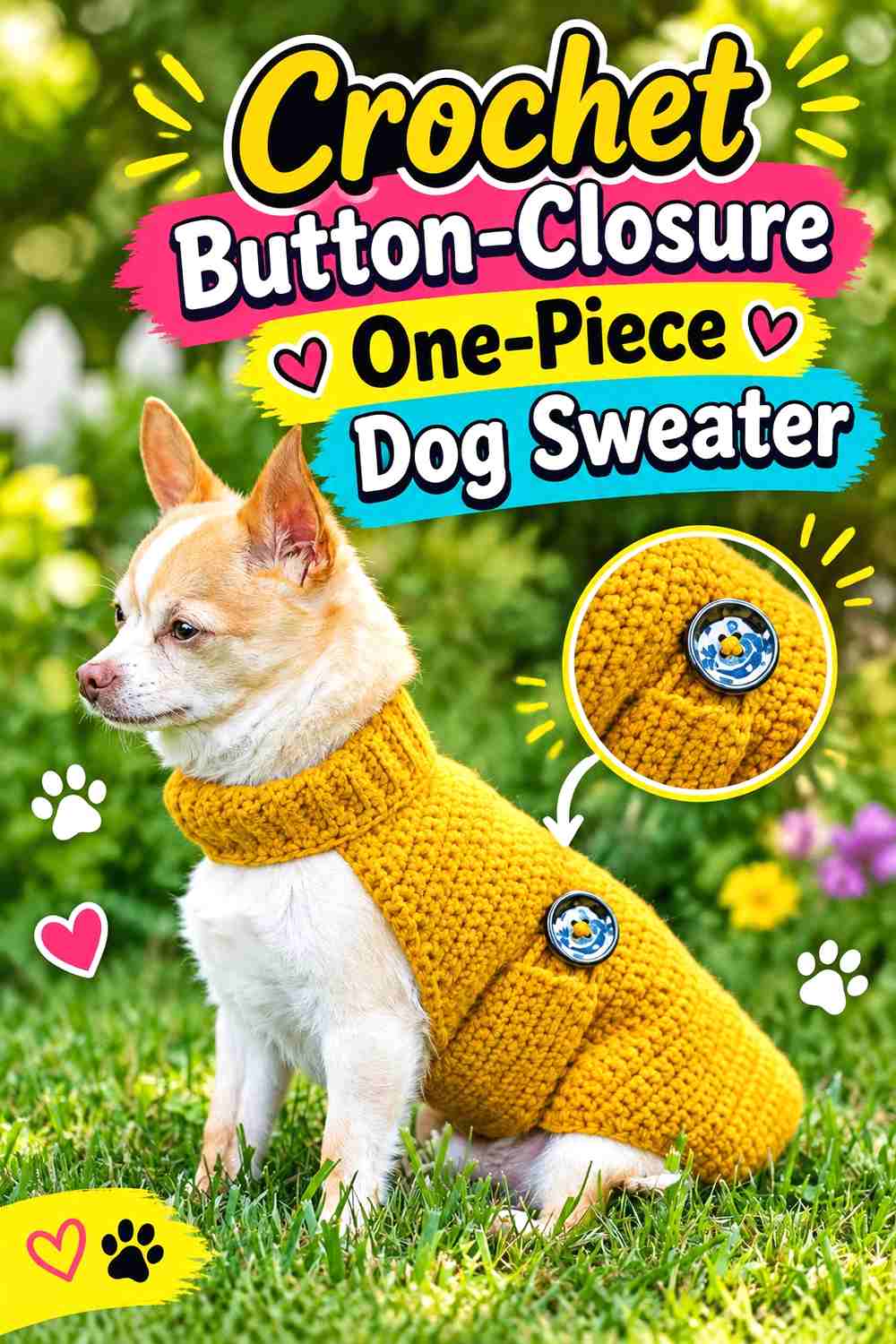 5. Crochet Button-Closure One-Piece Dog Sweater