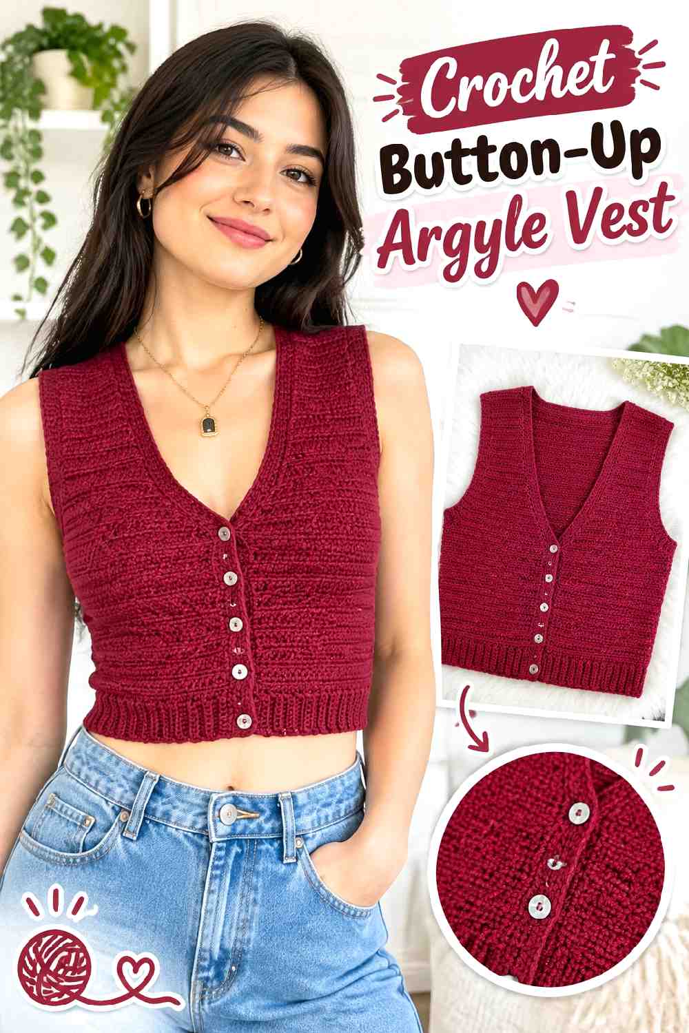 11. Crochet Button Up Argyle Vest