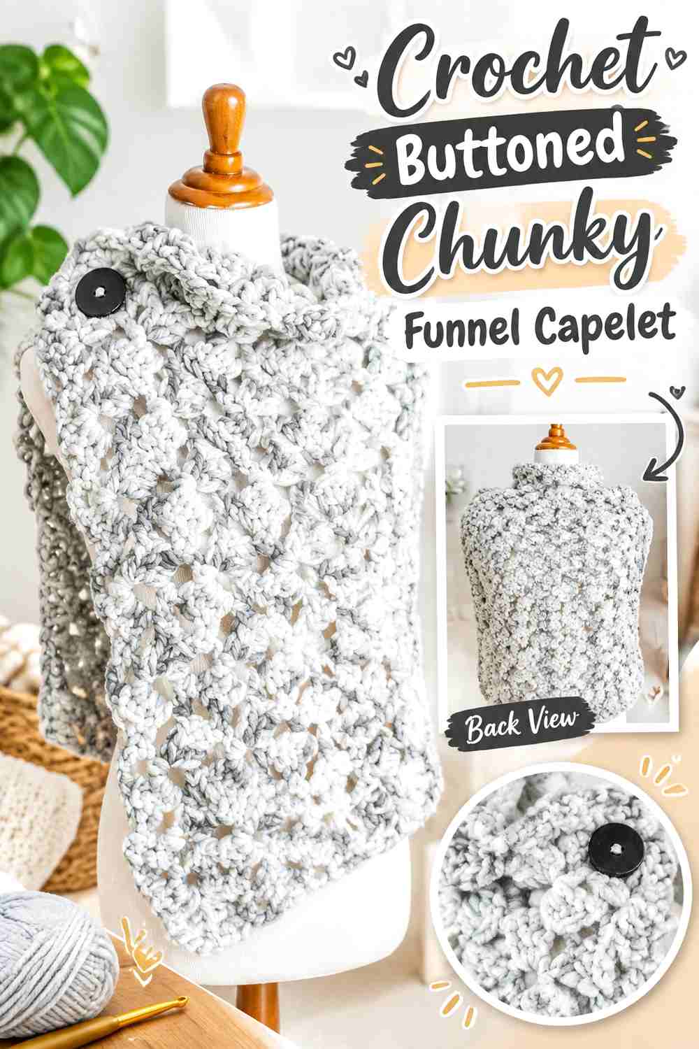 9. Crochet Buttoned Chunky Funnel Capelet