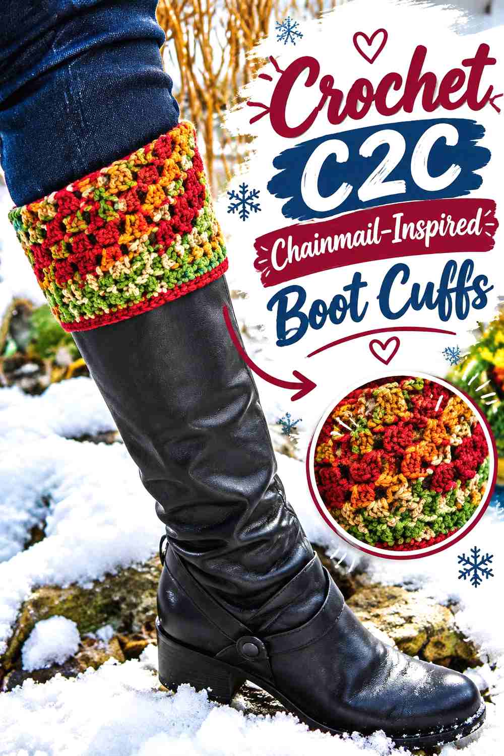 6. Crochet C2C Chainmail-Inspired Boot Cuffs