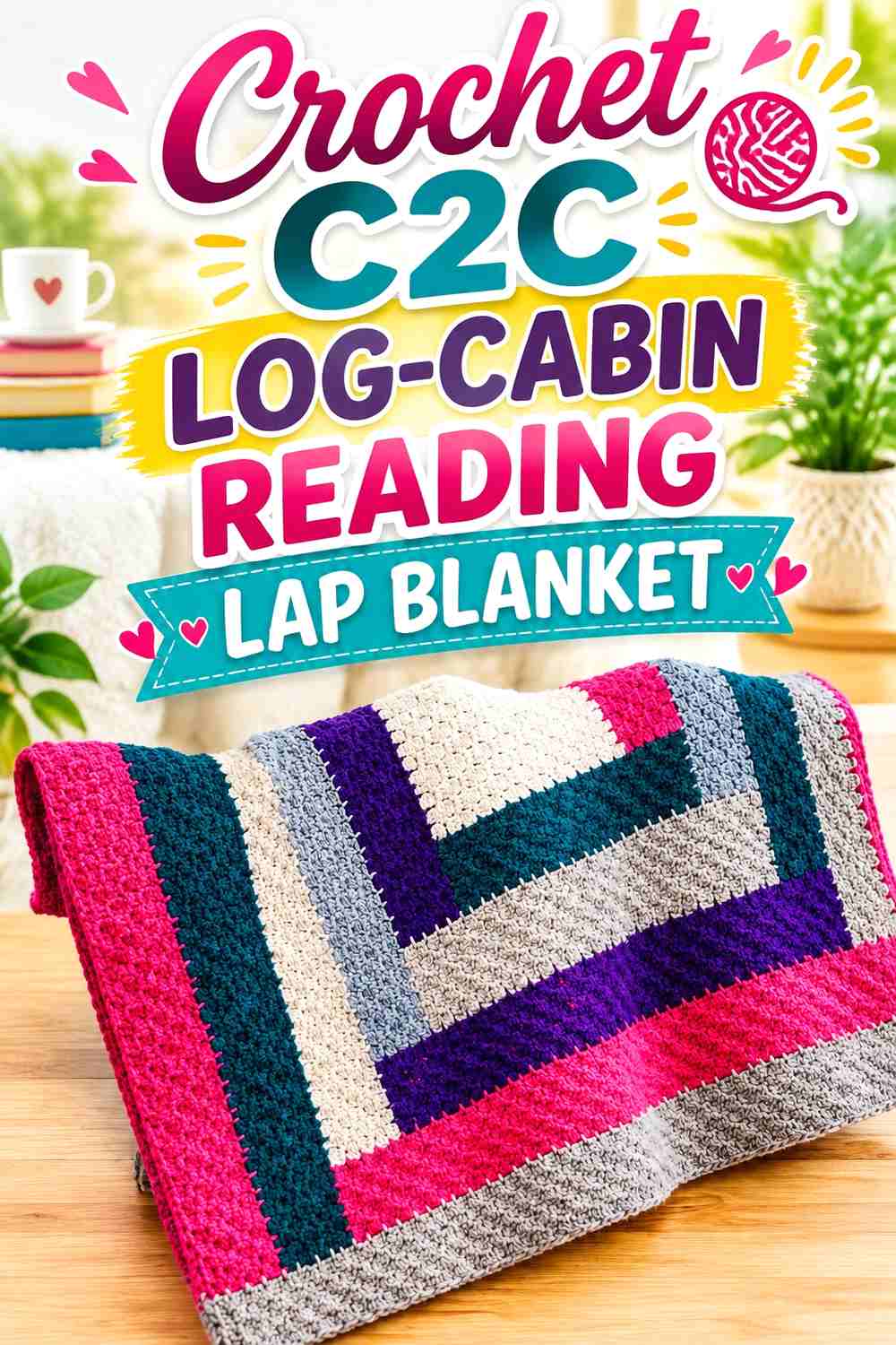9. Crochet C2C Log-Cabin Reading Lap Blanket