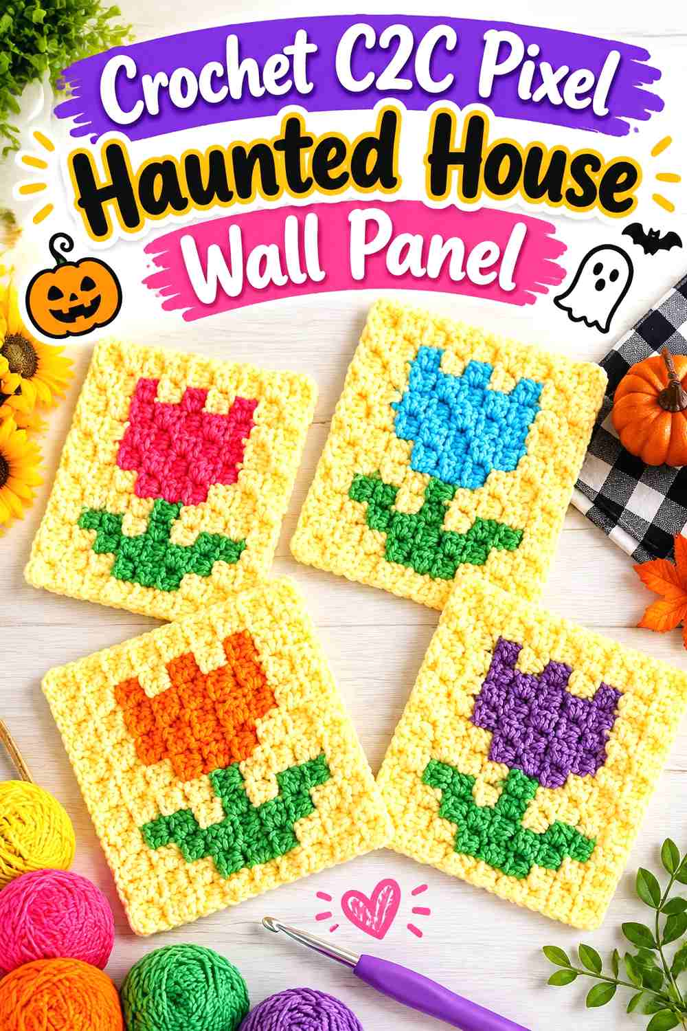 3. Crochet C2c Pixel Haunted House Wall Panel