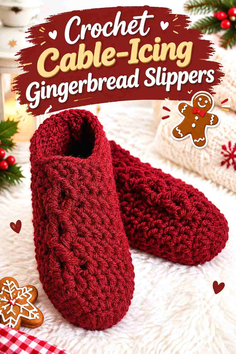 5. Crochet Cable-Icing Gingerbread Slippers