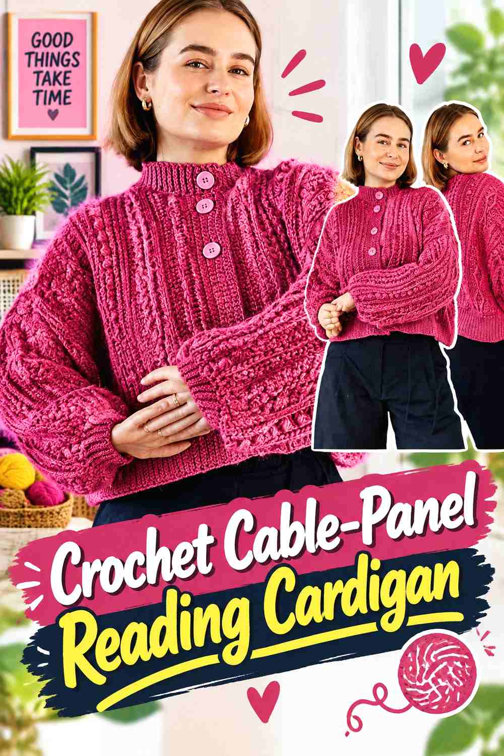 9. Crochet Cable-Panel Reading Cardigan
