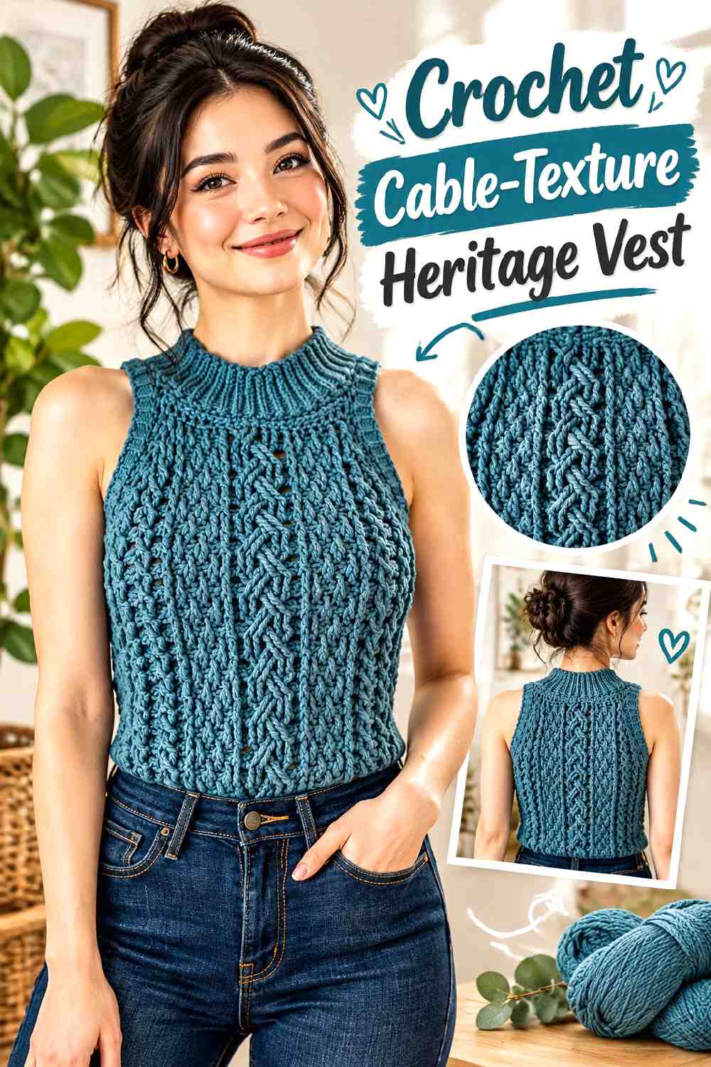8. Crochet Cable Texture Heritage Vest