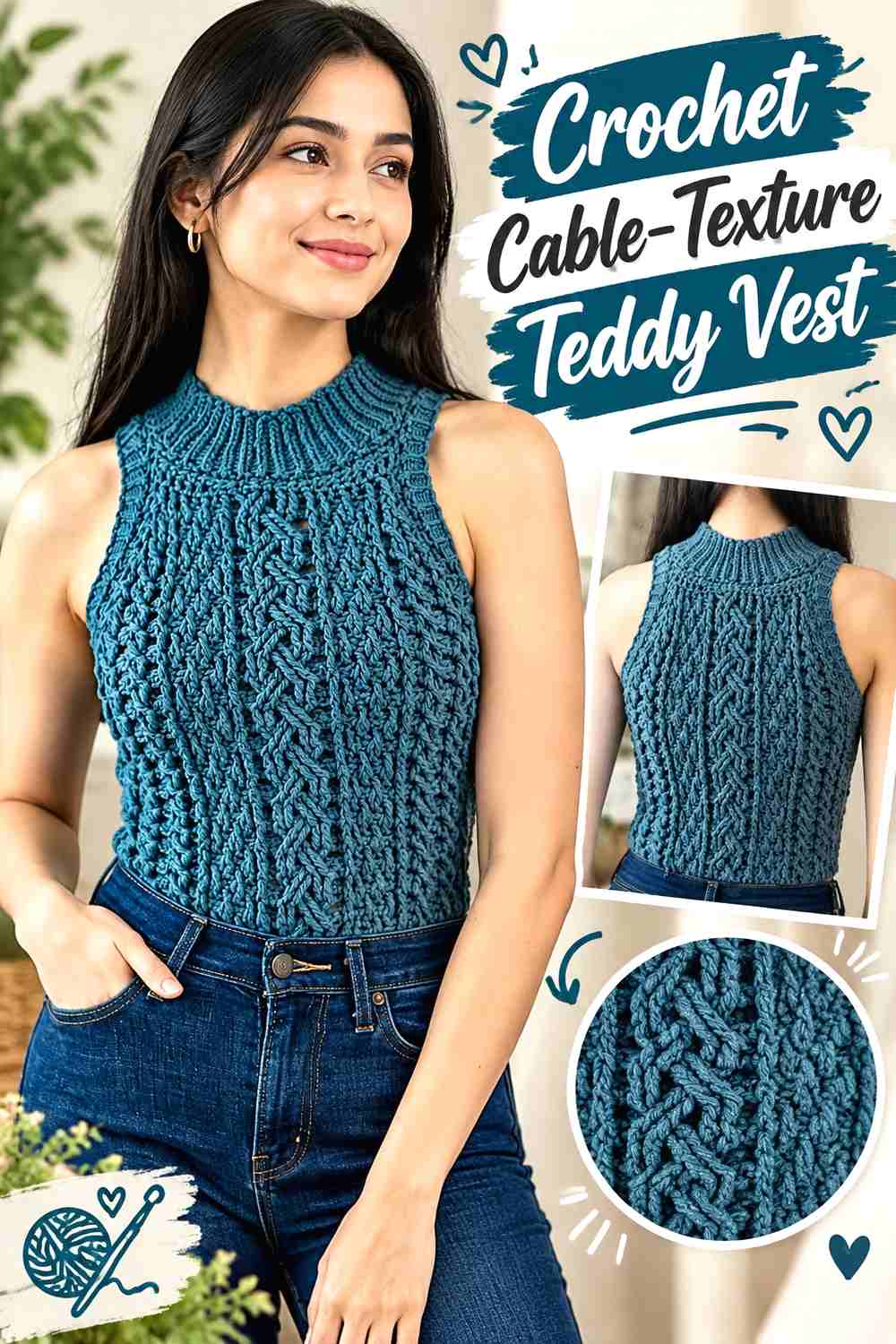 10. Crochet Cable-Texture Teddy Vest